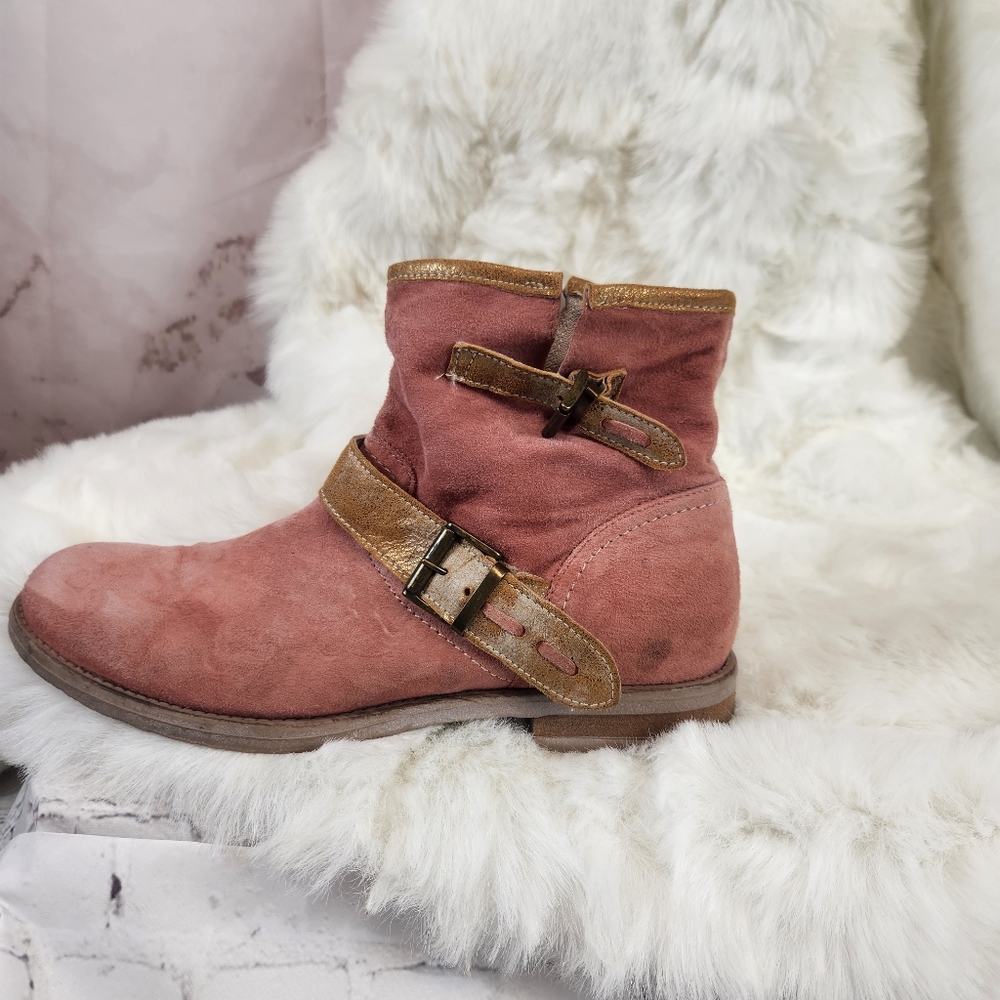 Sundance Suede Zip-Up Gold Buckle Booties - Picture 5 of 16